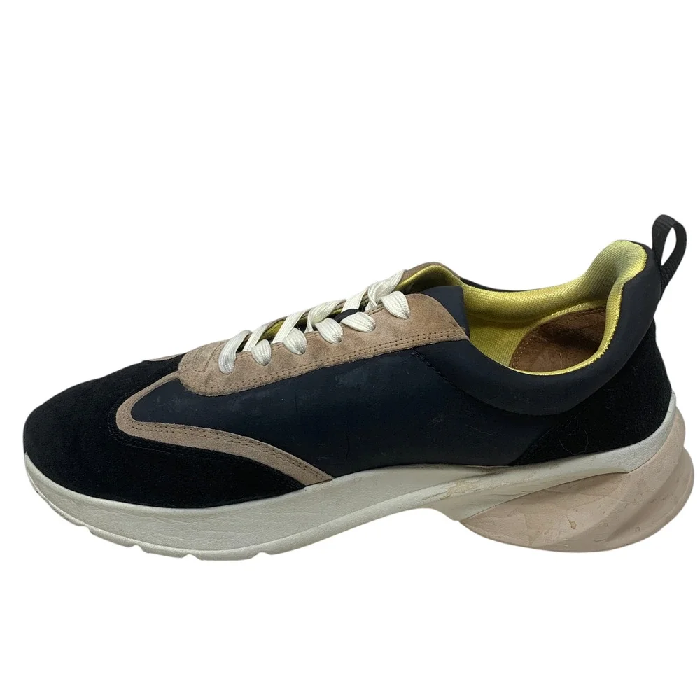 Tory Burch Good Luck Trainer Sneakers Black Leather Suede Nylon Women's Sz 12